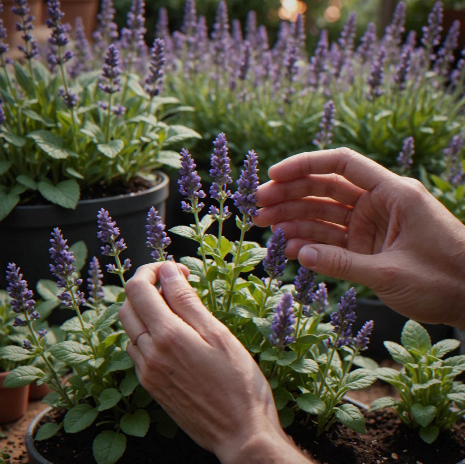 A full garden with lavender, mint, and oregano in bloom, each one producing its own ambient sound that layers across the screen